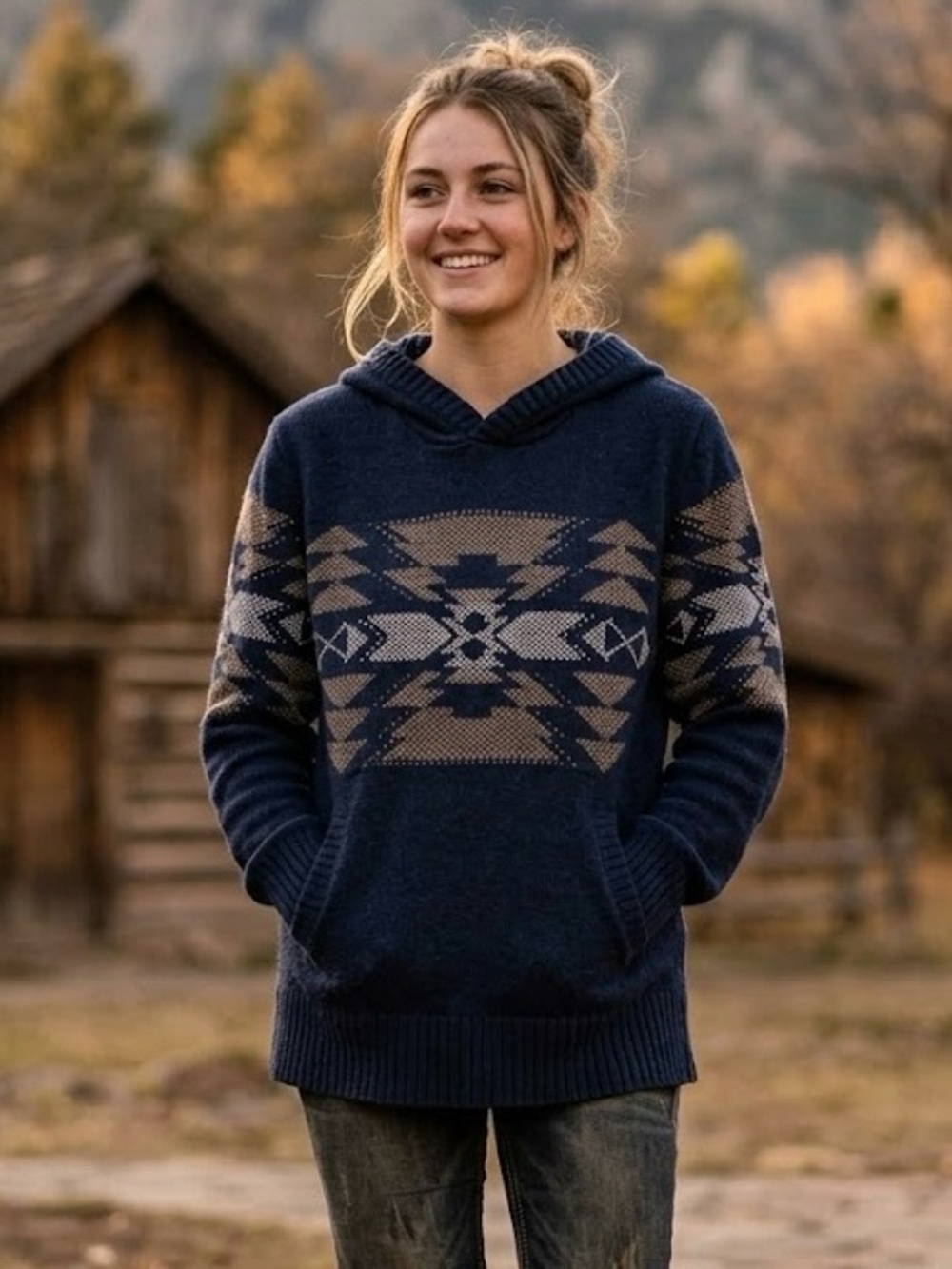 American Eagle Outfitters Knit Hooded Aztec Sweater Boho Southwestern Western
